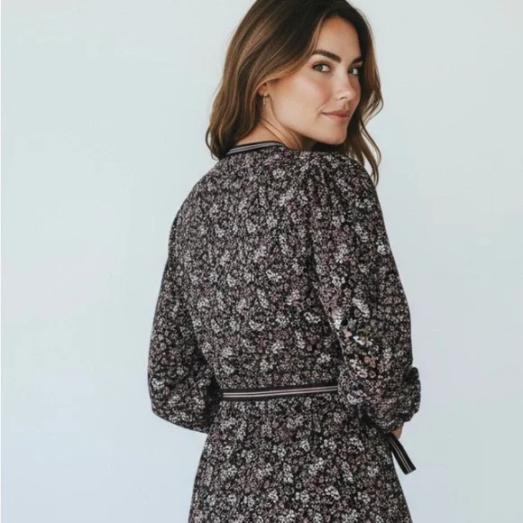 Max Studio Black Floral Wrap Midi Dress size S small new - Picture 3 of 12